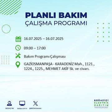 BEDAŞ uyardı:  16 Temmuz'da İstanbul'un bu ilçelerinde elektrikler kesilecek 53