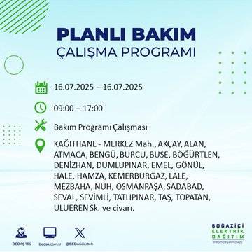 BEDAŞ uyardı:  16 Temmuz'da İstanbul'un bu ilçelerinde elektrikler kesilecek 40