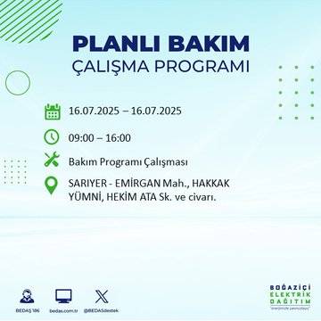 BEDAŞ uyardı:  16 Temmuz'da İstanbul'un bu ilçelerinde elektrikler kesilecek 35