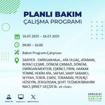 BEDAŞ uyardı:  16 Temmuz'da İstanbul'un bu ilçelerinde elektrikler kesilecek 27