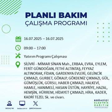 BEDAŞ uyardı:  16 Temmuz'da İstanbul'un bu ilçelerinde elektrikler kesilecek 21