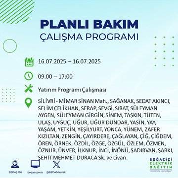 BEDAŞ uyardı:  16 Temmuz'da İstanbul'un bu ilçelerinde elektrikler kesilecek 17