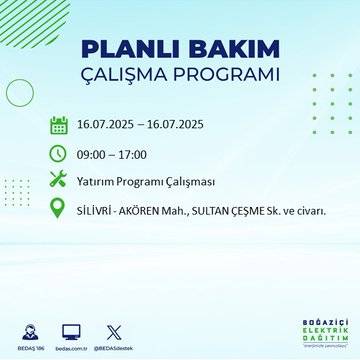 BEDAŞ uyardı:  16 Temmuz'da İstanbul'un bu ilçelerinde elektrikler kesilecek 33