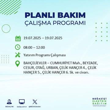 İstanbul'da elektrik kesintisi olacak ilçeler belli oldu 8