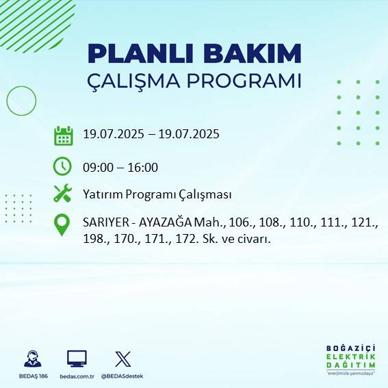İstanbul'da elektrik kesintisi olacak ilçeler belli oldu 20
