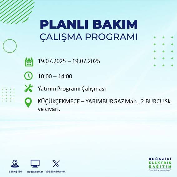 İstanbul'da elektrik kesintisi olacak ilçeler belli oldu 6