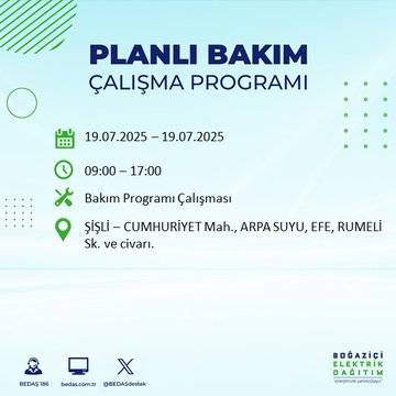 İstanbul'da elektrik kesintisi olacak ilçeler belli oldu 19