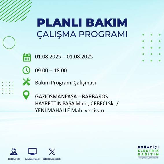 BEDAŞ duyurdu: 1 Ağustos’ta bu mahallelerde elektrik olmayacak! 45