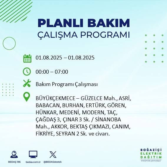 BEDAŞ duyurdu: 1 Ağustos’ta bu mahallelerde elektrik olmayacak! 42