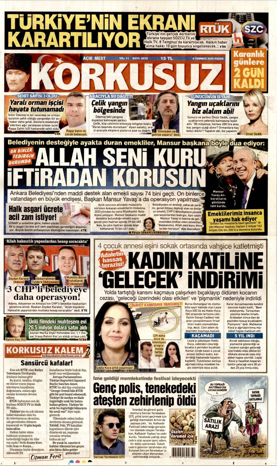 6 Temmuz Pazar günü gazete manşetleri 11