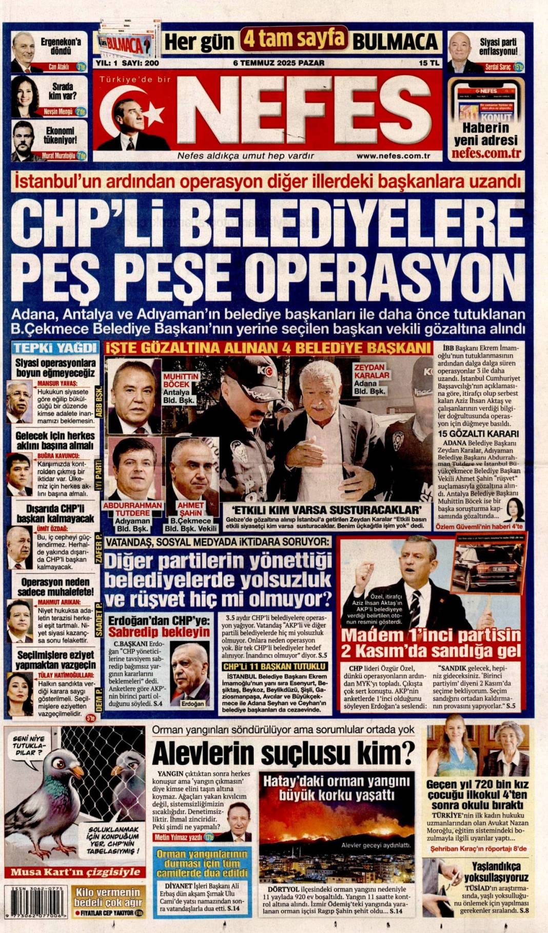 6 Temmuz Pazar günü gazete manşetleri 2