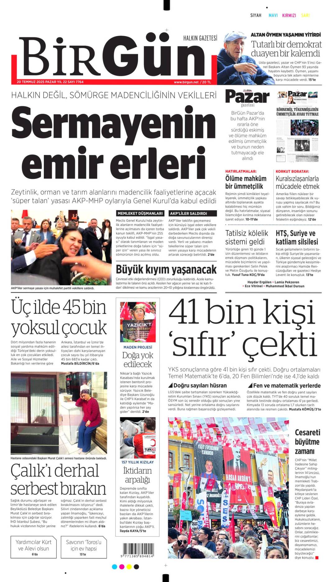 20 Temmuz manşetleri 1