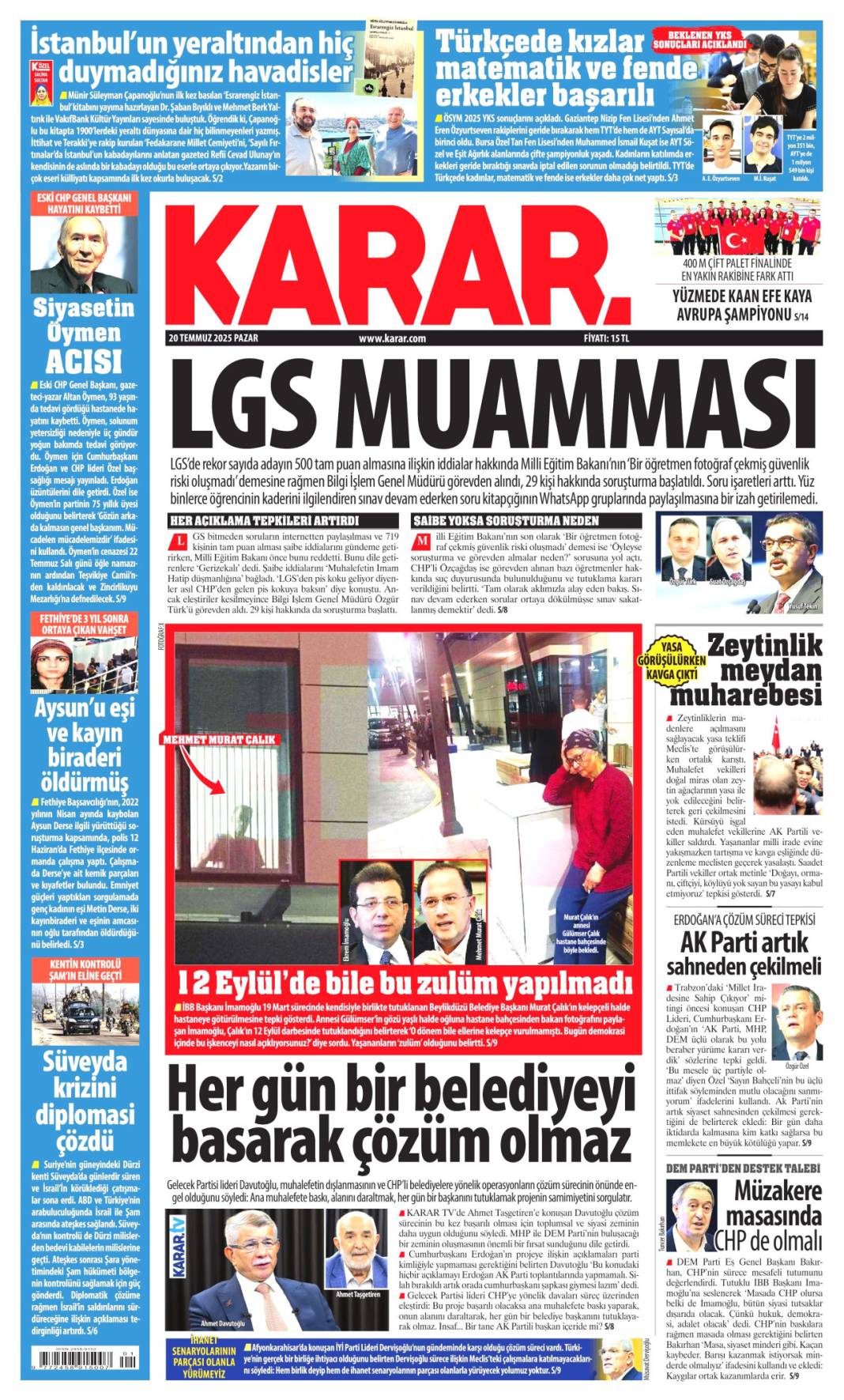 20 Temmuz manşetleri 11