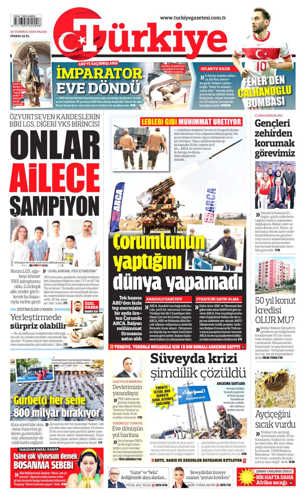 20 Temmuz manşetleri 2