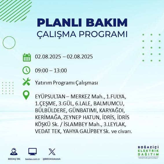 BEDAŞ açıkladı: 1 Ağustos’ta hangi bölgelerde elektrikler kesilecek? 20