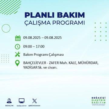 BEDAŞ’tan 9 Ağustos uyarısı: İstanbul’un bu ilçelerinde elektrik kesilecek 21