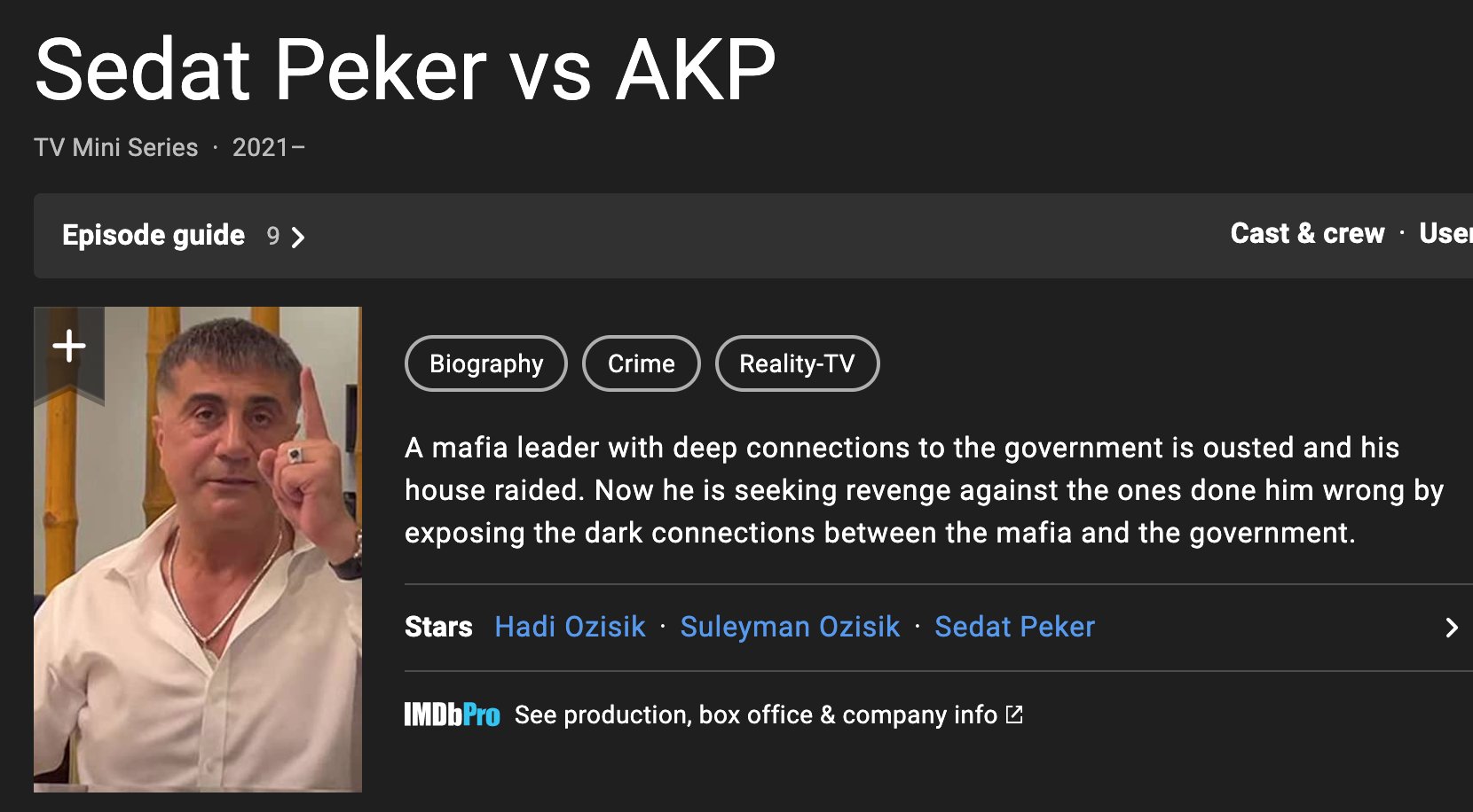 Sedat Peker 'filmi' IMDB'ye girdi