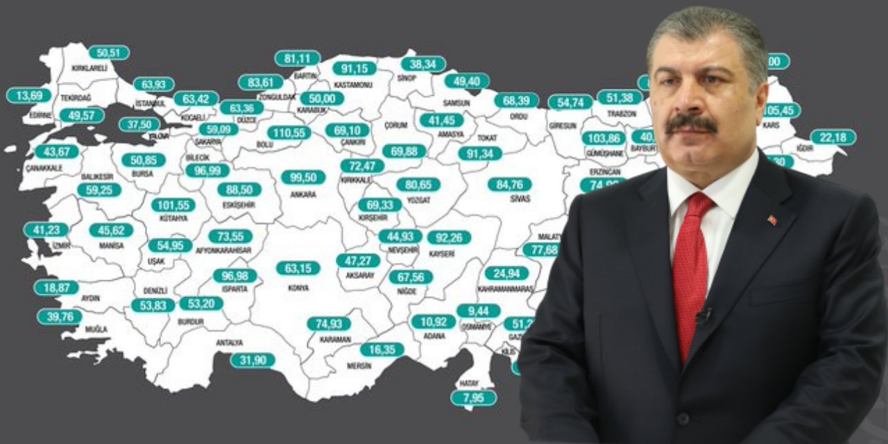 Türkiye'nin il il vaka sayısı haritası