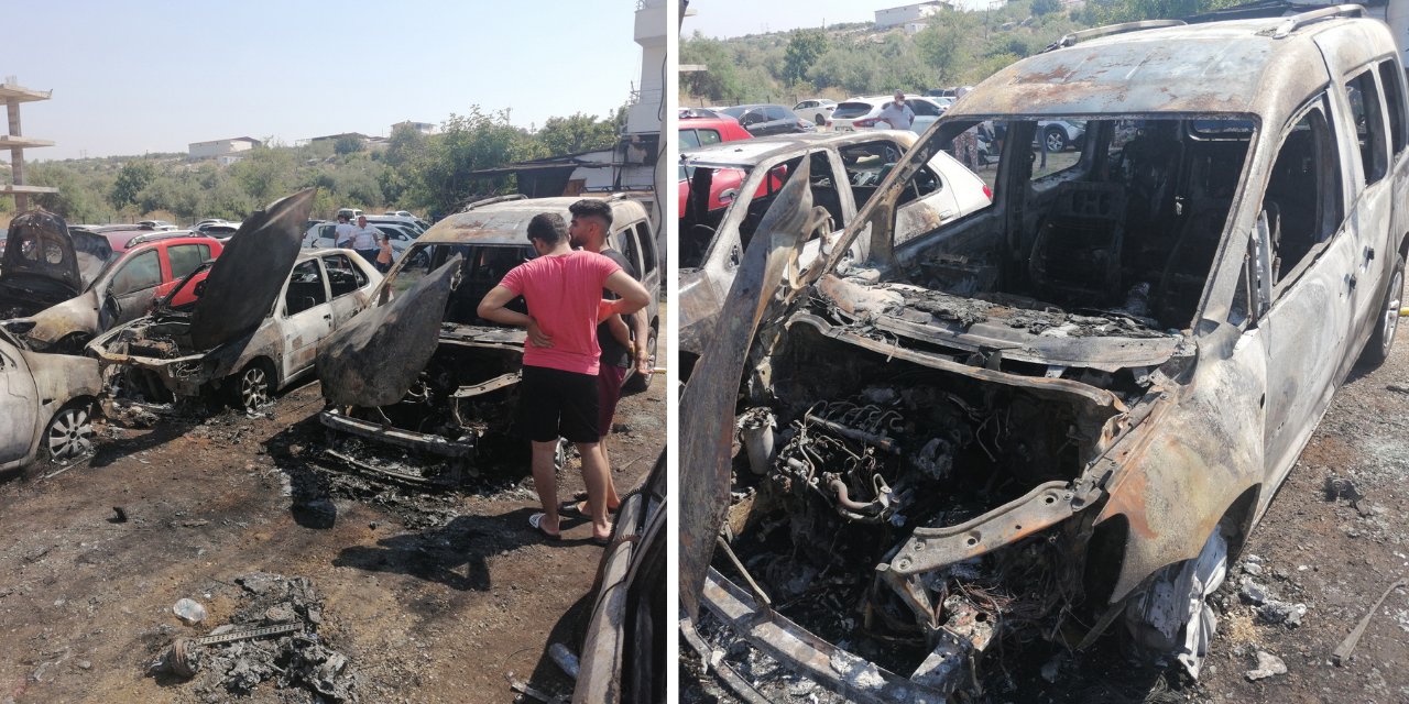 Mersin'de bir otomobil alev aldı, 12 araç kül oldu