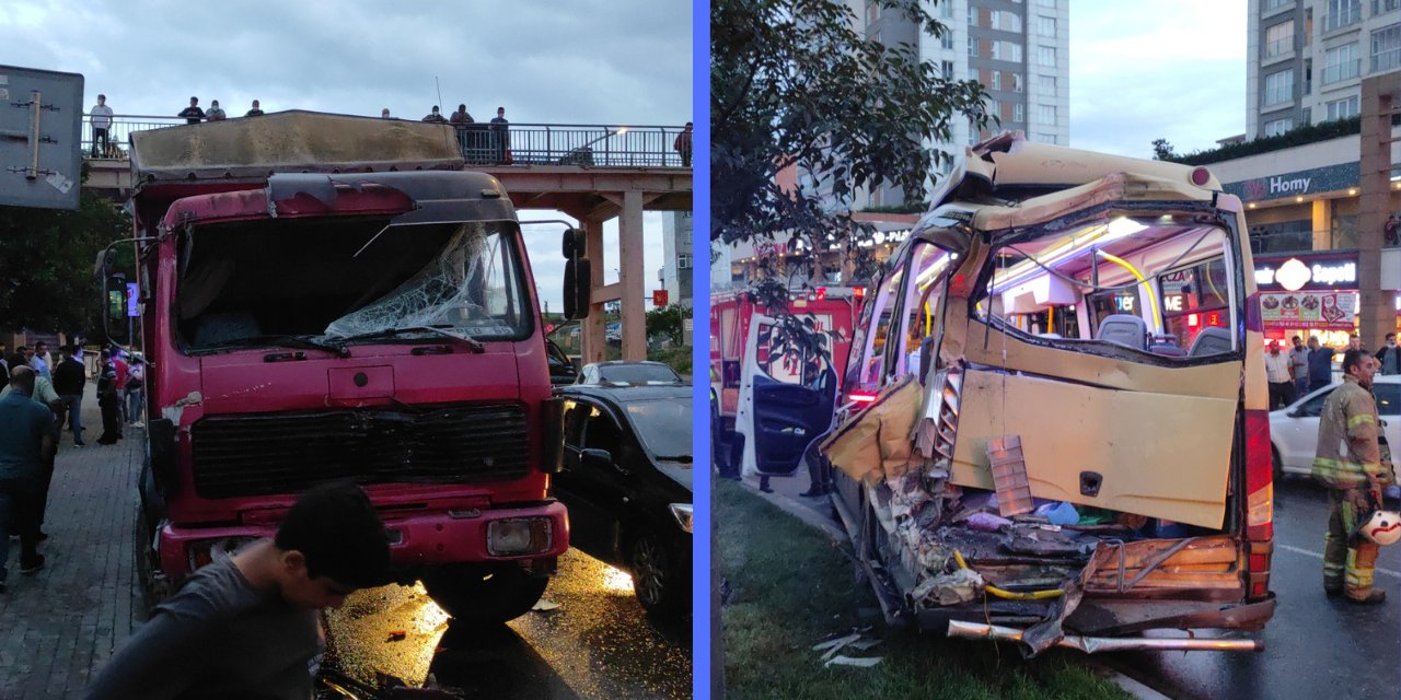 Gaziosmanpaşa'da freni boşalan kamyonet minibüse çarptı