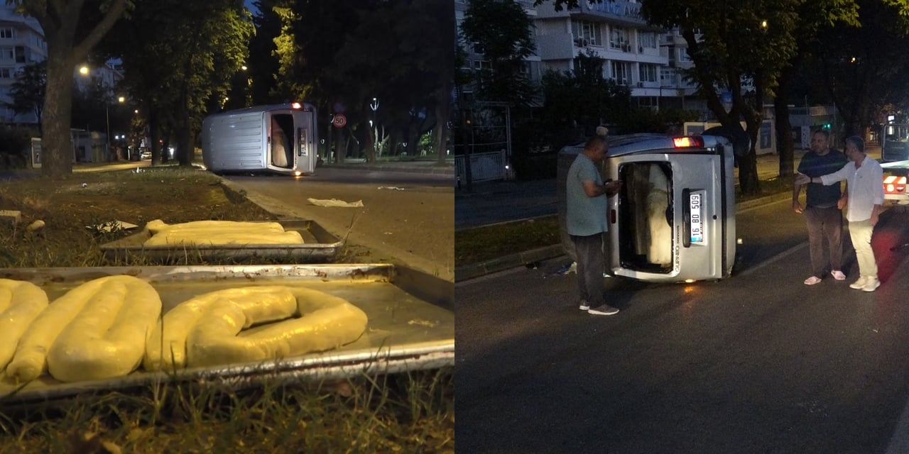 Pastane aracı devrildi: Hamurlar yola döküldü