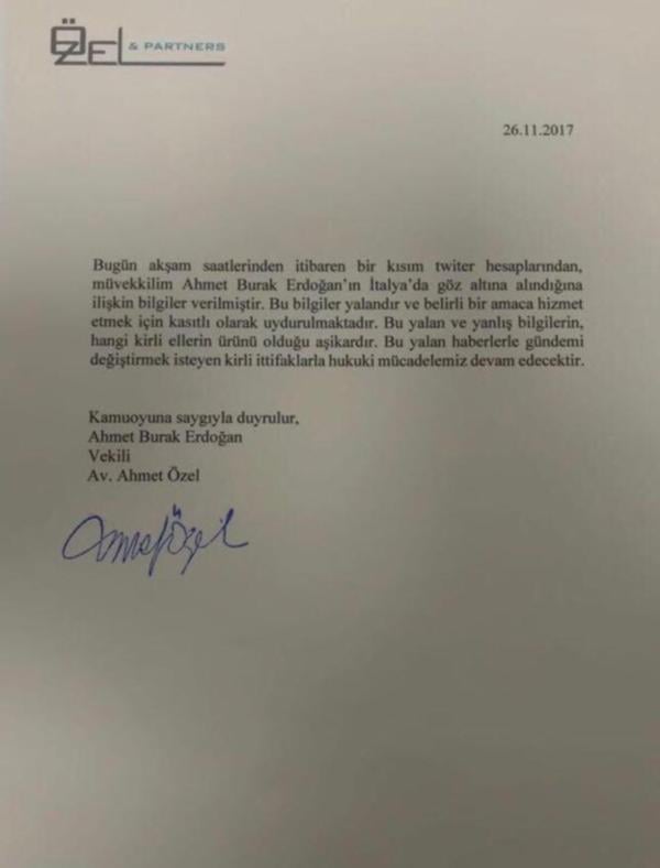 Burak Erdoğan'ın İtalya'da gözaltına alındığı iddialarına avukatından açıklama