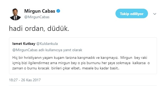 Mirgün Cabas'dan kendisini tehdit eden takipçisine: Hadi oradan, düdük!