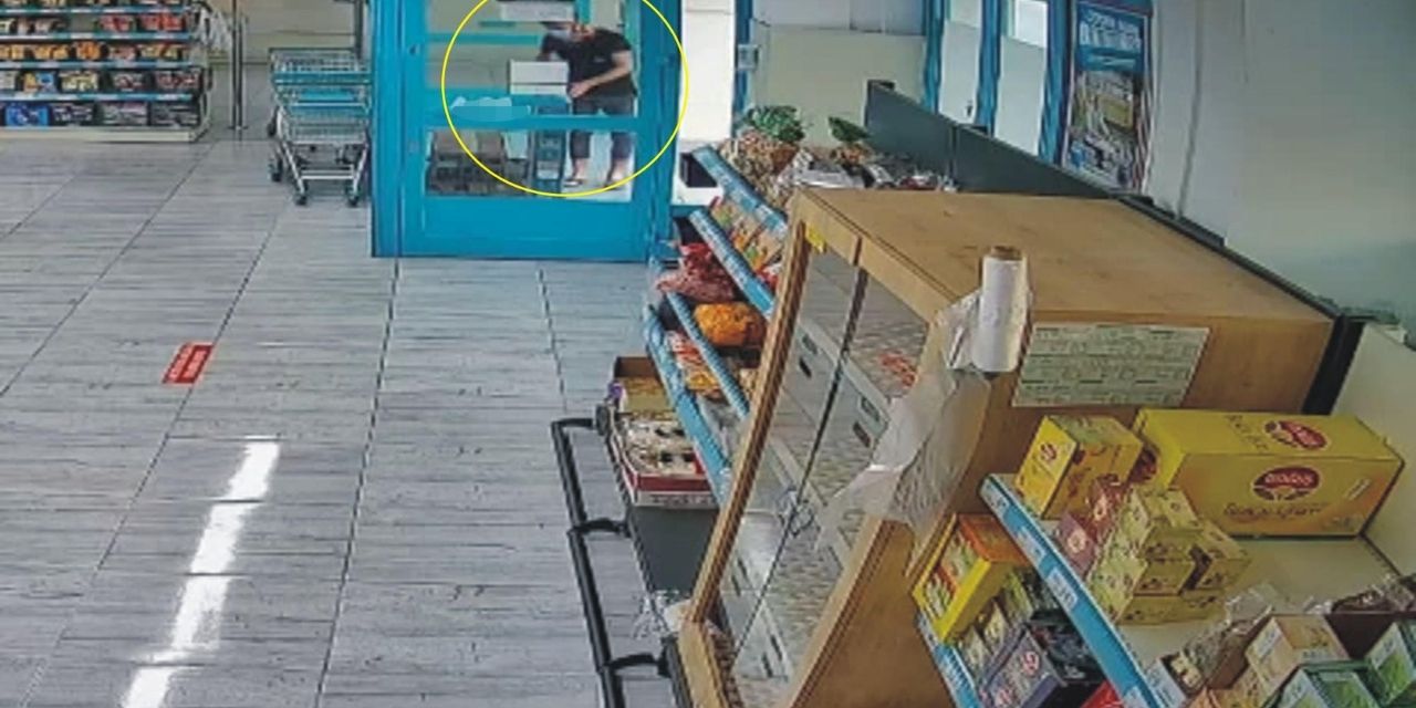 Market önünden televizyon hırsızlığı kamerada