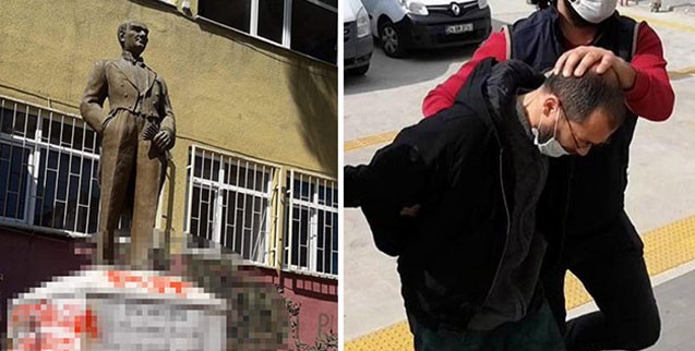 Atatürk'ün büstüne saldırdı, ilk duruşmada tahliye oldu