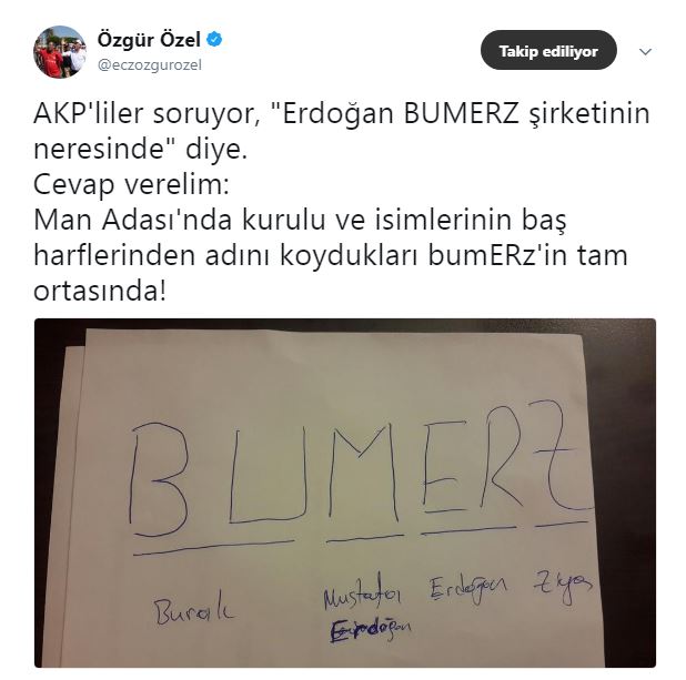CHP'li Özel "Erdoğan BUMERZ şirketinin neresinde?" diye sordu! O görseli paylaştı...