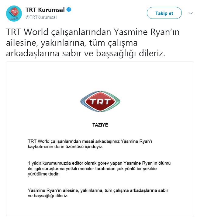 TRT World'den şüpheli şekilde hayatını kaybeden editörü hakkında açıklama