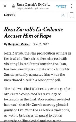 Zarrab'ın eski hücre arkadaşı, kendisine tecavüz ettiği iddiasıyla dava açtı!