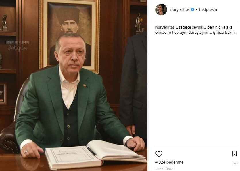 Nur Yerlitaş'tan Erdoğan paylaşımı