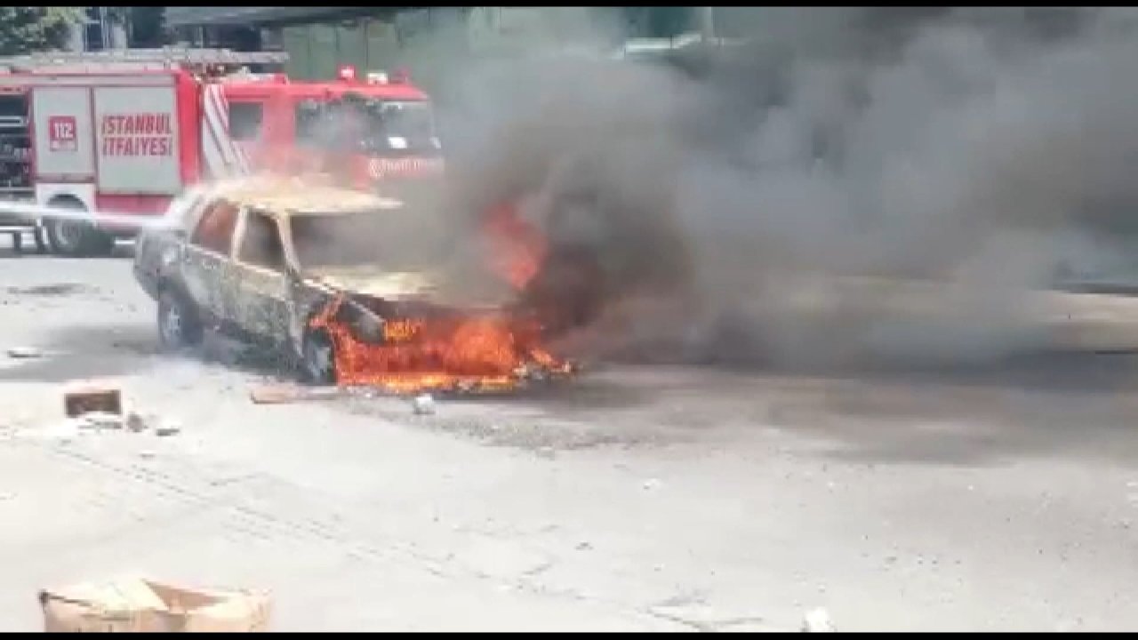 Alev alev yanan otomobil hareket etti