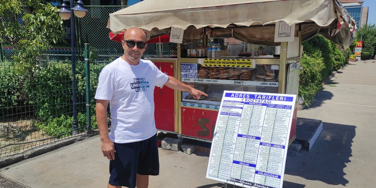 Adres sorulmasından bıkan simitçiden tabelalı çözüm