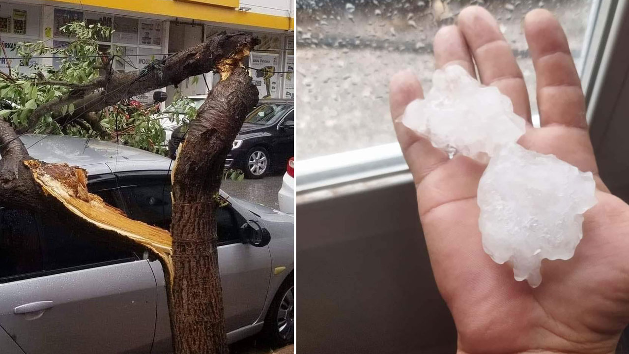 Çan'da el büyüklüğünde dolu yağdı