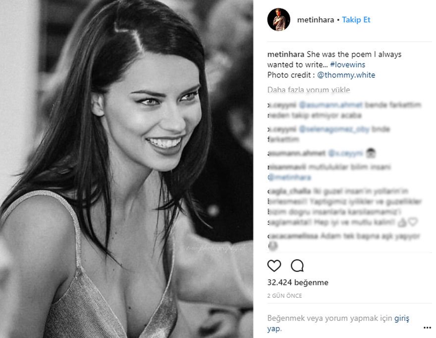 Metin Hara’dan romantik Adriana Lima paylaşımı