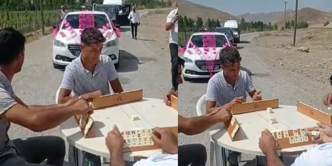 Düğün konvoyunu bahşiş için okey masasıyla kestiler