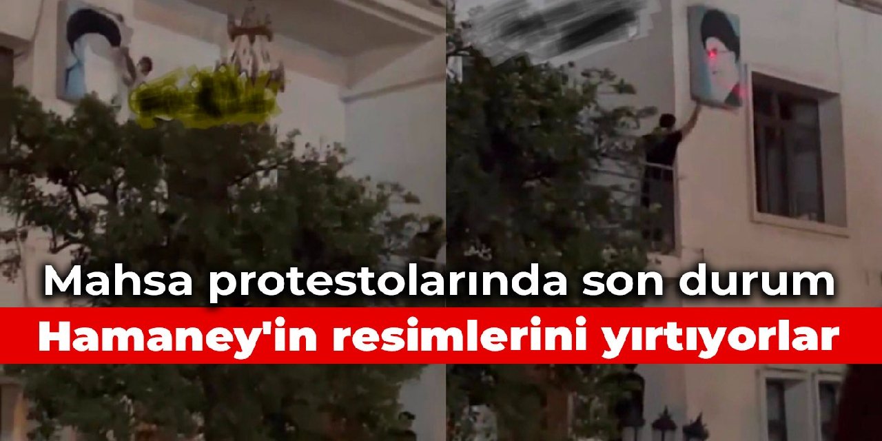 Mahsa protestolarında son durum: Hamaney'in resimlerini yırtıyorlar