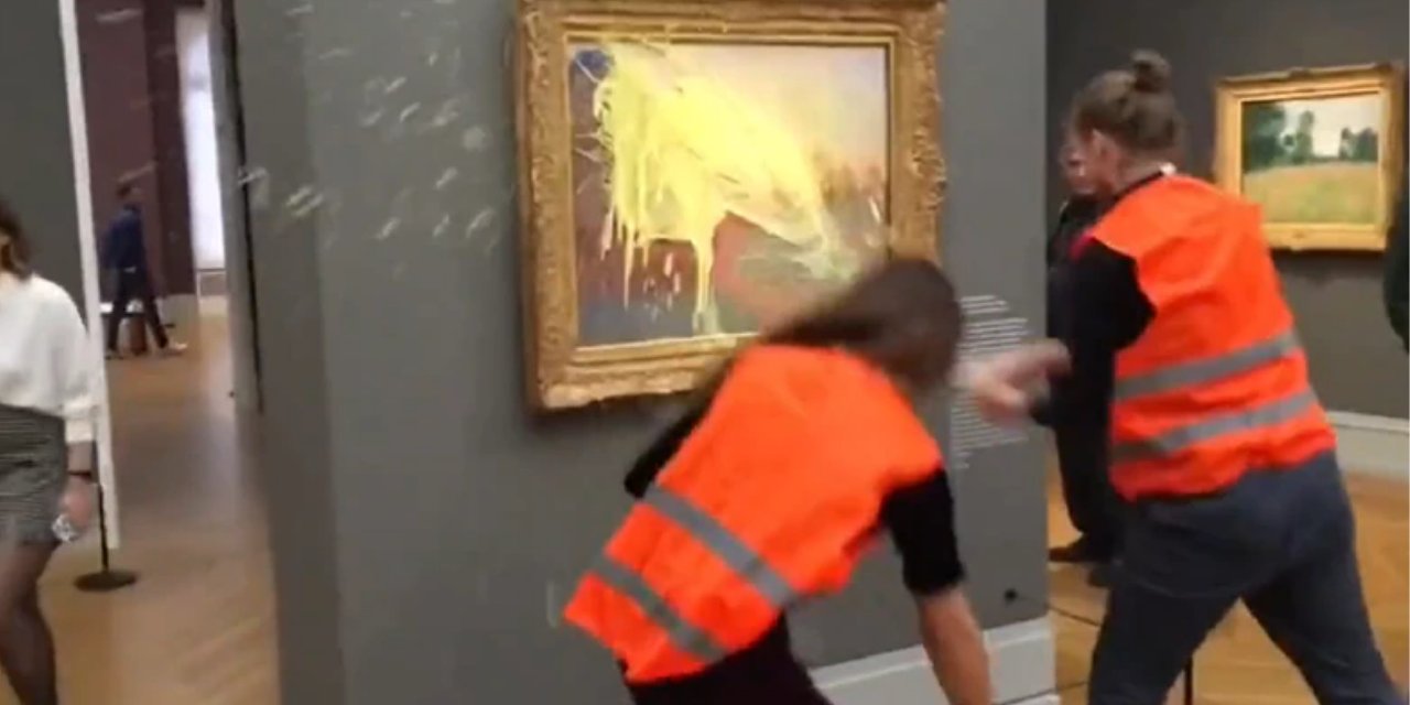 Aktivistler, Monet'nin 'Les Meules' tablosuna patates püresi fırlattı