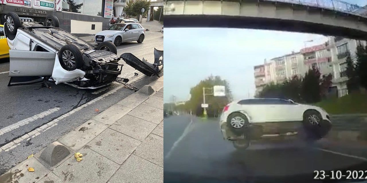 Kaçırdığı sapağa girmeye çalışırken takla attı