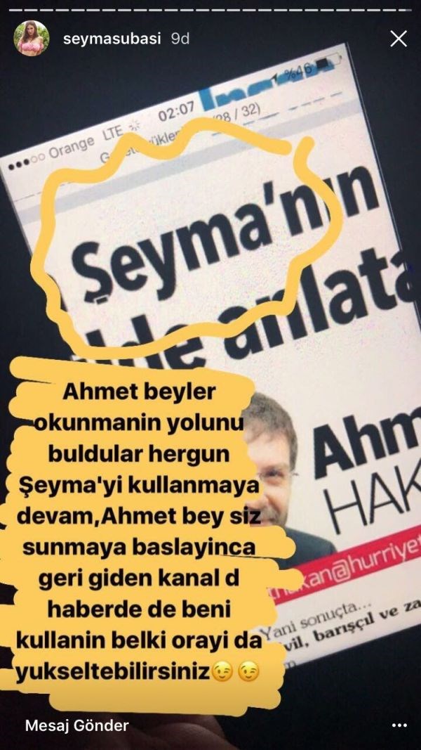 Şeyma Subaşı'dan Ahmet Hakan'a...