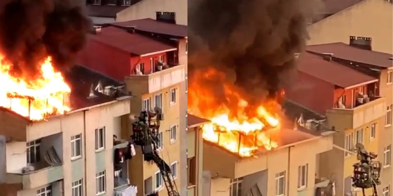 Kağıthane'de 5 katlı binanın çatısı alev alev yandı
