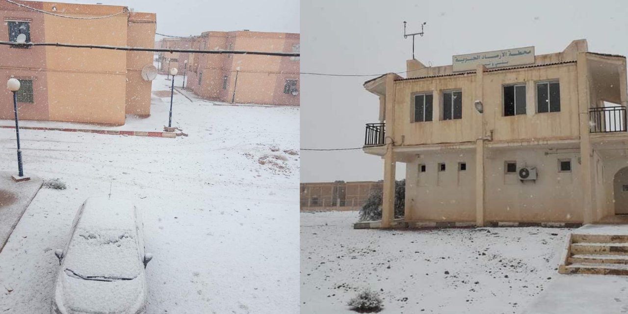 Cezayir'de çöle kar yağdı