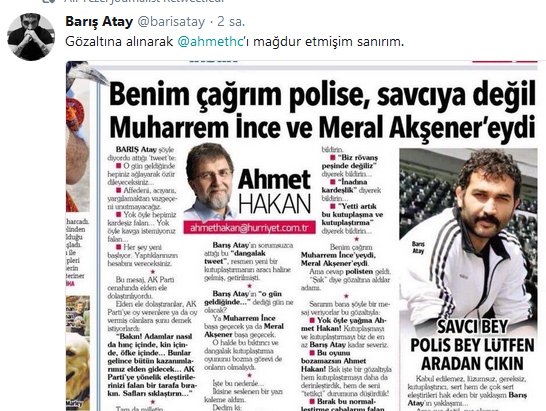 Barış Atay: Ahmet Hakan'ı mağdur etmişim sanırım