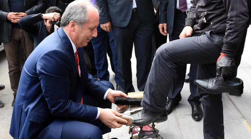 Muharrem İnce, boya sandığına oturup ayakkabılarını boyadı