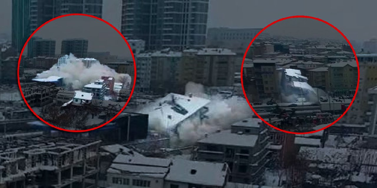 Koca binaların çökme anları o sırada çekim yapan Drone'un kamerasında