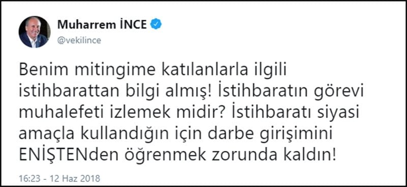 Erdoğan'ın ilginç iddiasına İnce’den "Enişteli" yanıt