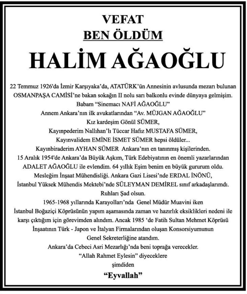 Adalet Ağaoğlu'nun eşi Halim Ağaoğlu vefat etti