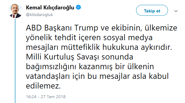 Kılıçdaroğlu’ndan Trump’a sert tepki